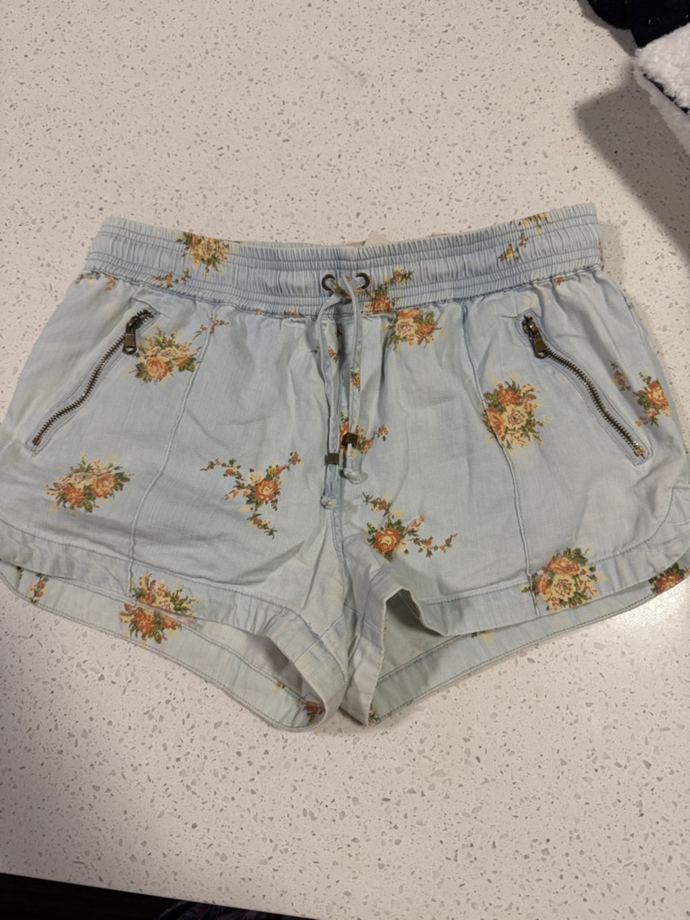 Forever 21 Light Blue Floral Drawstring Athletic Shorts